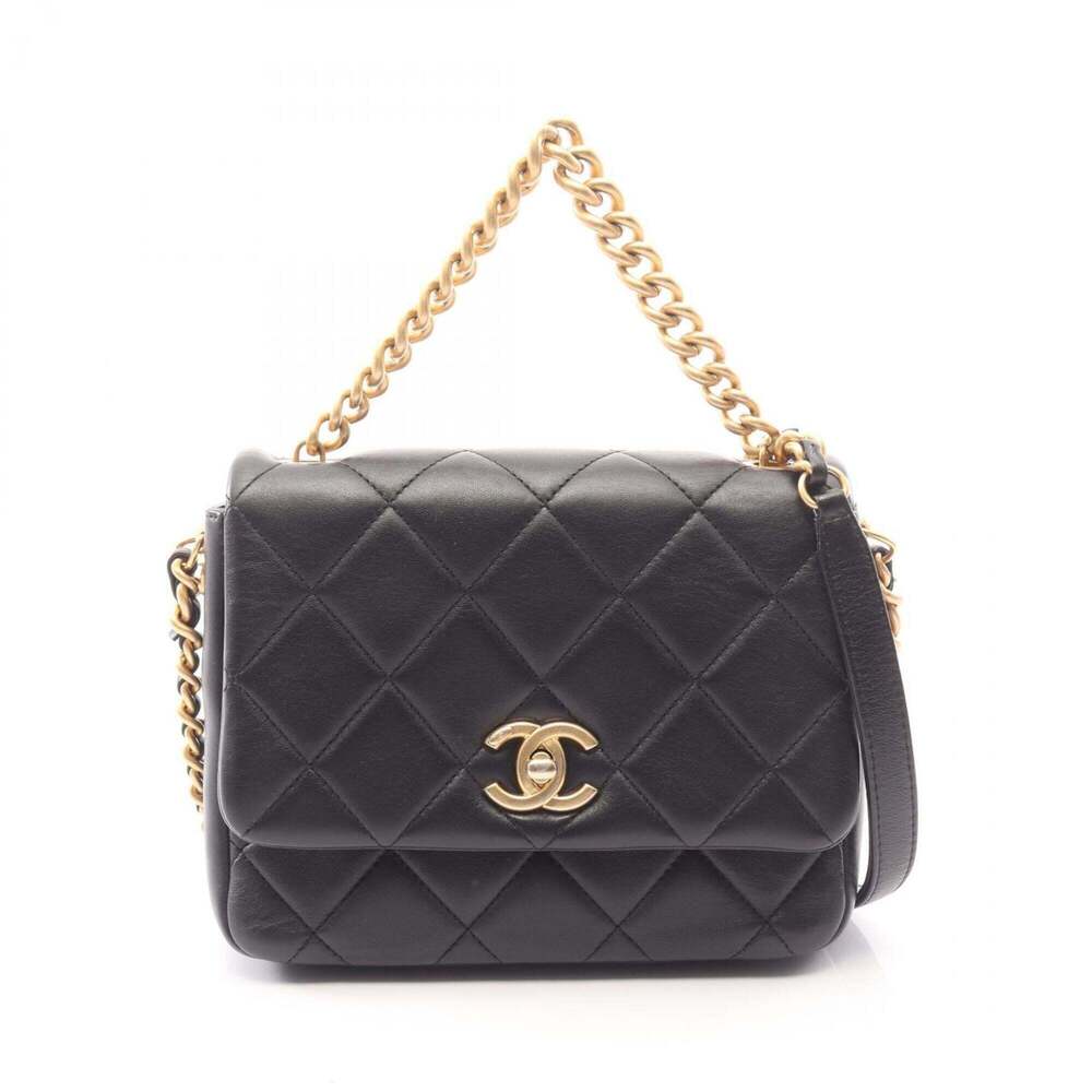 Chanel Matelassé 2-Way Shoulder Bag/Handbag, Lambskin Leather, Women's, Black...
